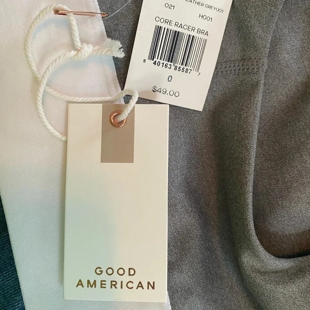 NWT Good American Grey and White Compression Sports Bra Size 0 - Picture 4 of 6